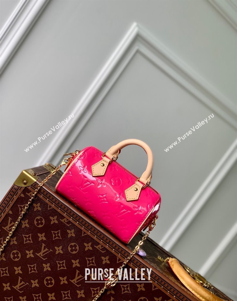 Louis Vuitton Nano Speedy Mini Bag in Monogram Vernis Leather M83273 Dark Pink 2024 (KI-240521031)