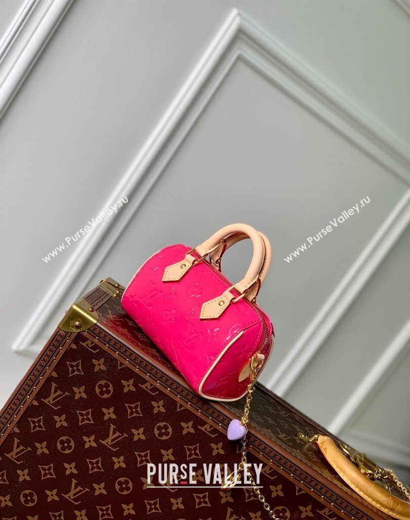 Louis Vuitton Nano Speedy Mini Bag in Monogram Vernis Leather M83273 Dark Pink 2024 (KI-240521031)