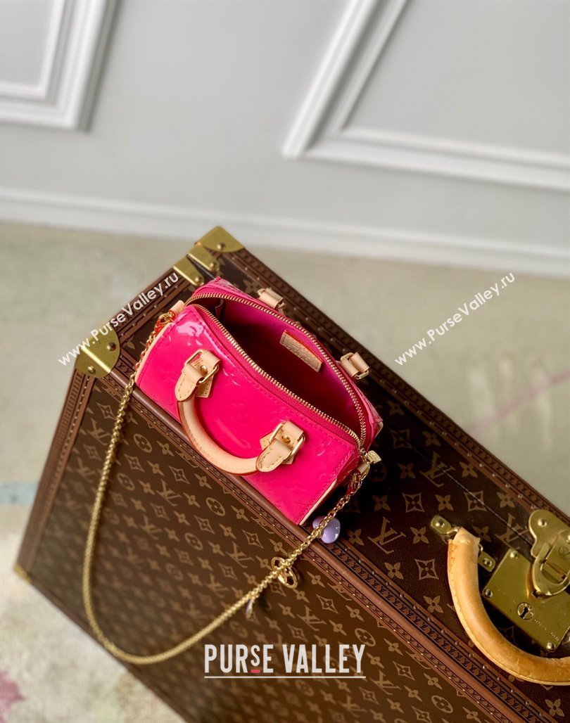 Louis Vuitton Nano Speedy Mini Bag in Monogram Vernis Leather M83273 Dark Pink 2024 (KI-240521031)