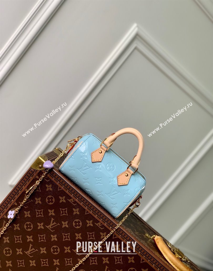 Louis Vuitton Nano Speedy Mini Bag in Monogram Vernis Leather M83000 Sky Blue 2024 (KI-240521032)