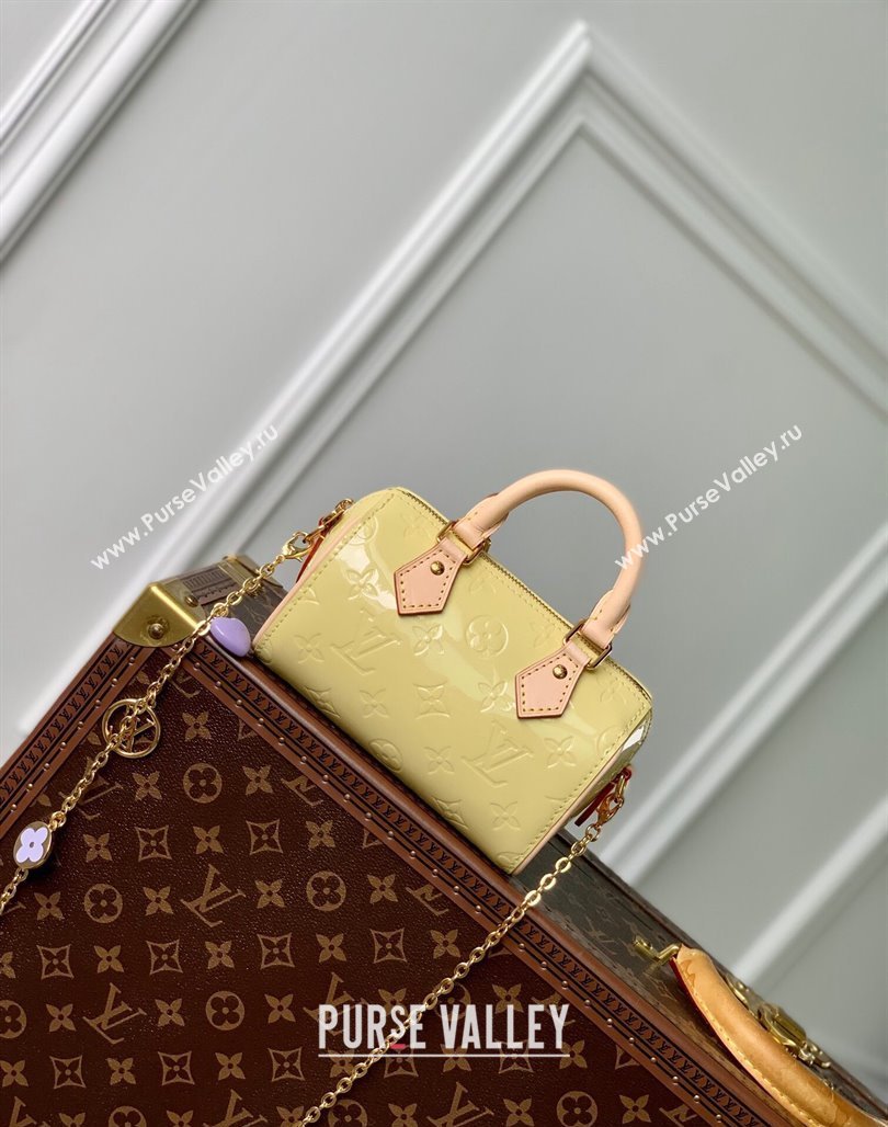 Louis Vuitton Nano Speedy Mini Bag in Monogram Vernis Leather M83000 Yellow 2024 (KI-240521033)