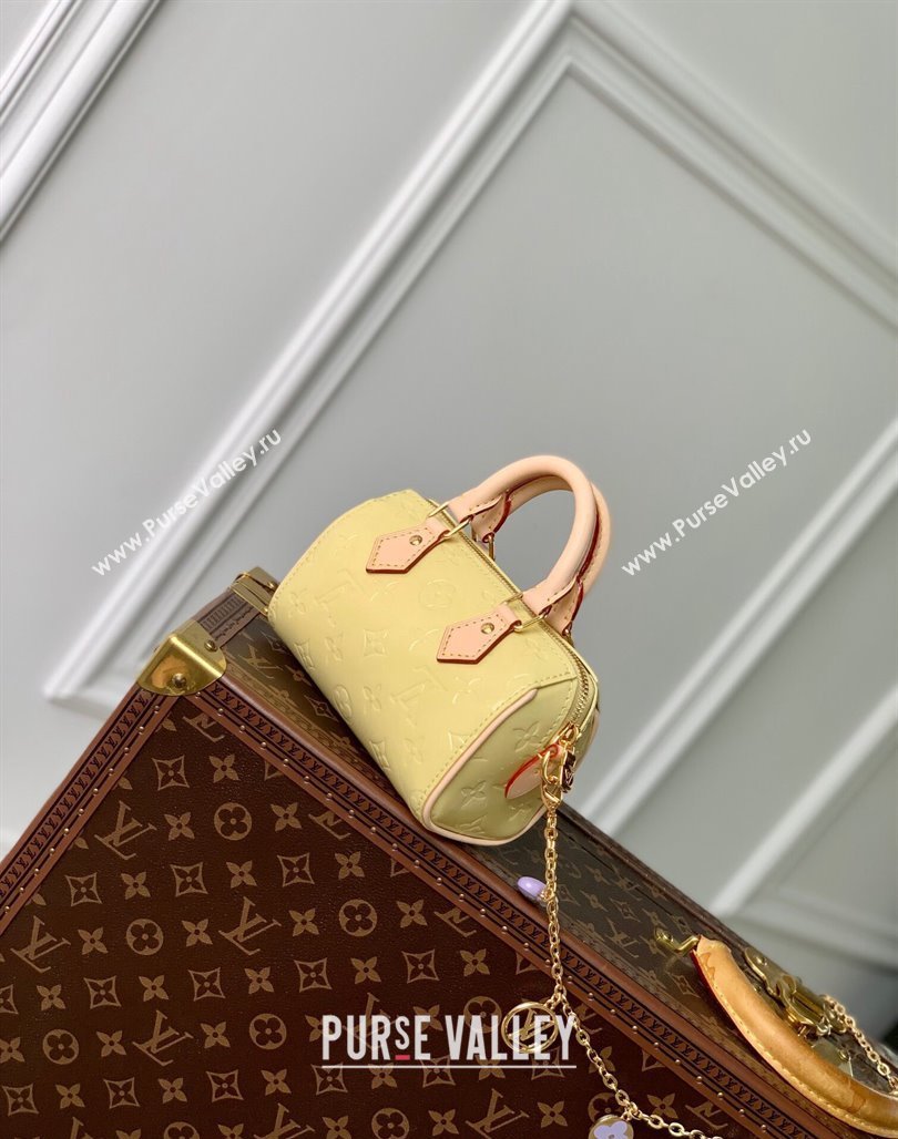 Louis Vuitton Nano Speedy Mini Bag in Monogram Vernis Leather M83000 Yellow 2024 (KI-240521033)