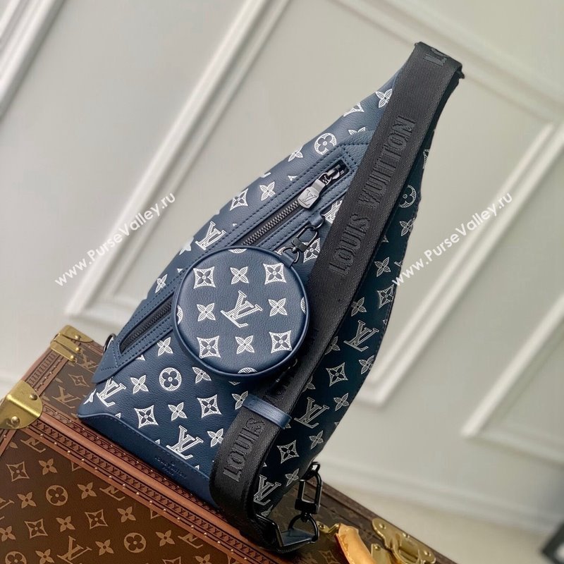 Louis Vuitton Duo Slingbag bag in Monogram Shadow Calfskin M24751 Ink Blue/White 2024 (KI-240520027)