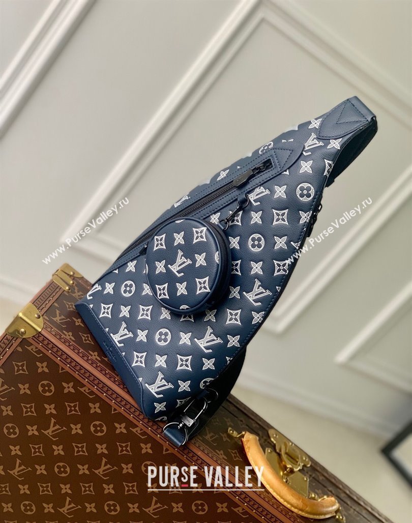 Louis Vuitton Duo Slingbag bag in Monogram Shadow Calfskin M24751 Ink Blue/White 2024 (KI-240520027)