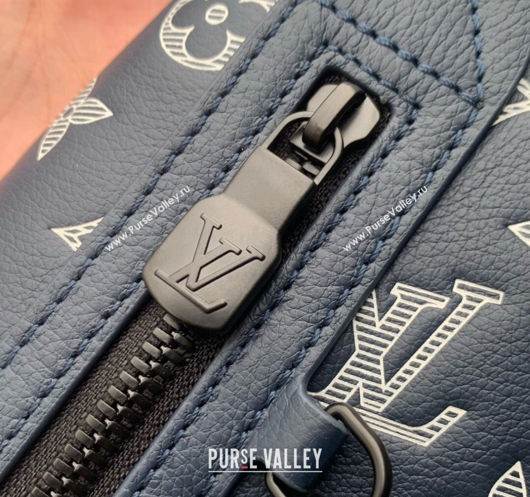 Louis Vuitton Duo Slingbag bag in Monogram Shadow Calfskin M24751 Ink Blue/White 2024 (KI-240520027)