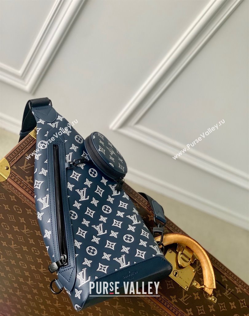 Louis Vuitton Duo Slingbag bag in Monogram Shadow Calfskin M24751 Ink Blue/White 2024 (KI-240520027)