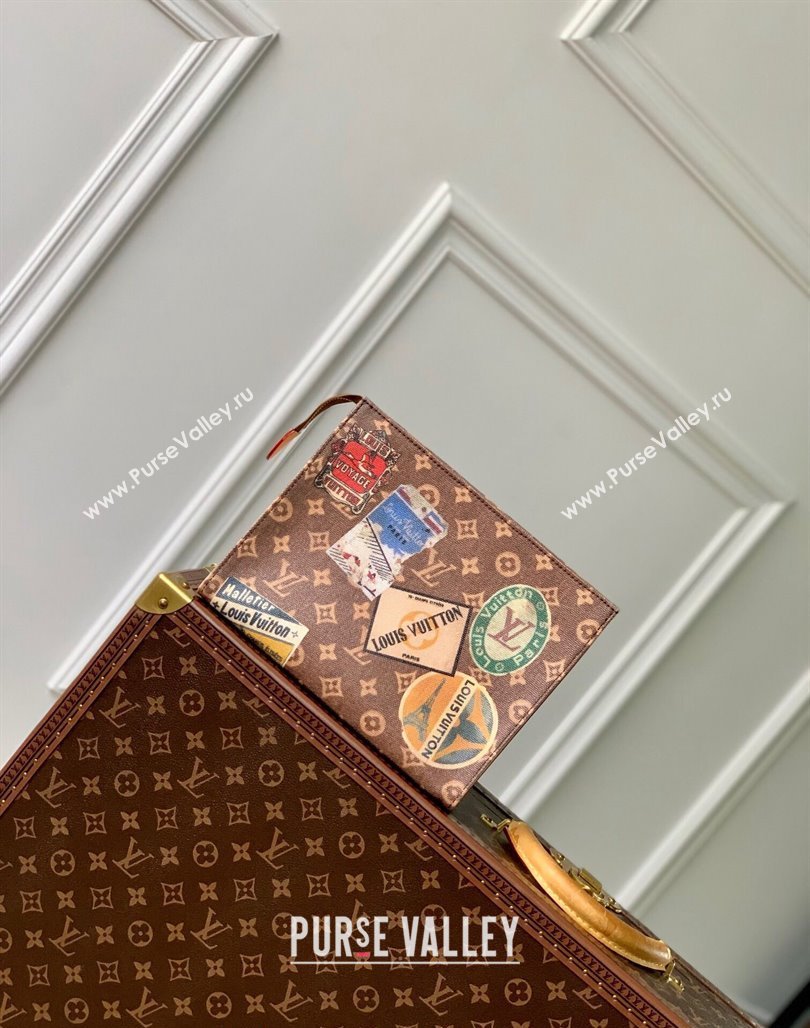 Louis Vuitton Toilet Pouch in Monogram Canvas with Vintage Hotel Labels M83487 2024 (KI-240521022)