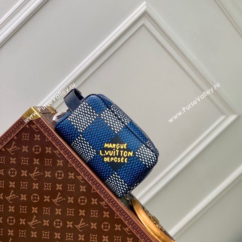 Louis Vuitton Locker Dopp Kit Clutch in Damier Heritage Canvas N40747 Blue 2024 (KI-240520030)