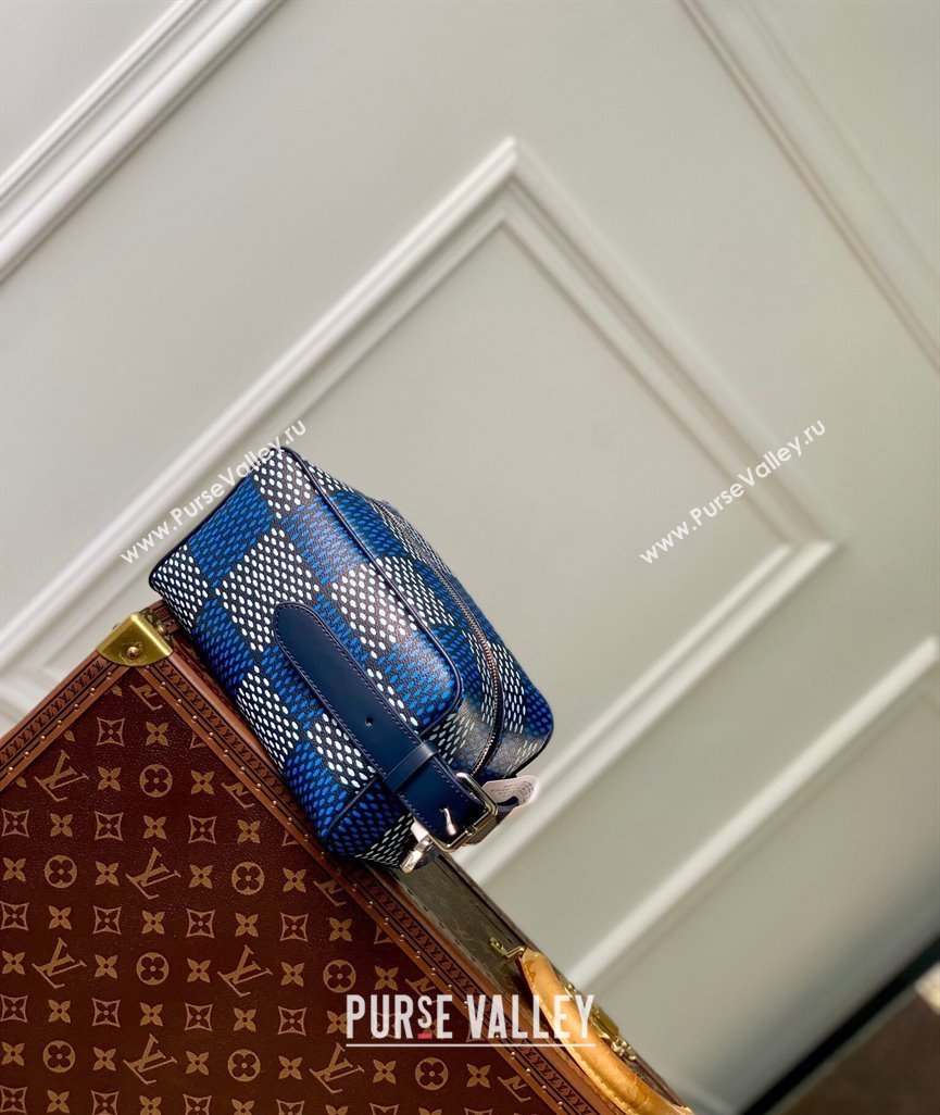 Louis Vuitton Locker Dopp Kit Clutch in Damier Heritage Canvas N40747 Blue 2024 (KI-240520030)