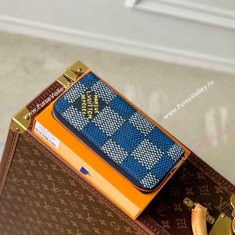 Louis Vuitton Zippy Vertical Wallet in Damier Heritage Canvas N40675 Blue 2024 (KI-240520001)