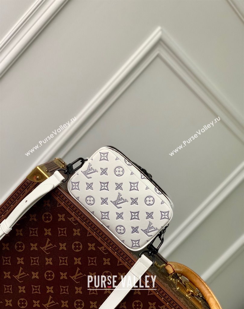 Louis Vuitton Alpha Wearable Wallet Mini bag in Monogram Shadow Calfskin M83383 White/Navy Blue 2024 (KI-240520031)