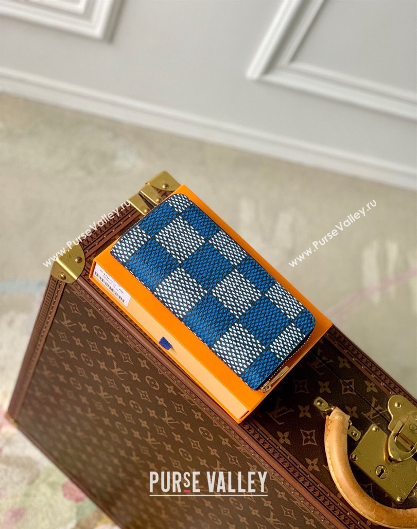 Louis Vuitton Zippy Vertical Wallet in Damier Heritage Canvas N40675 Blue 2024 (KI-240520001)