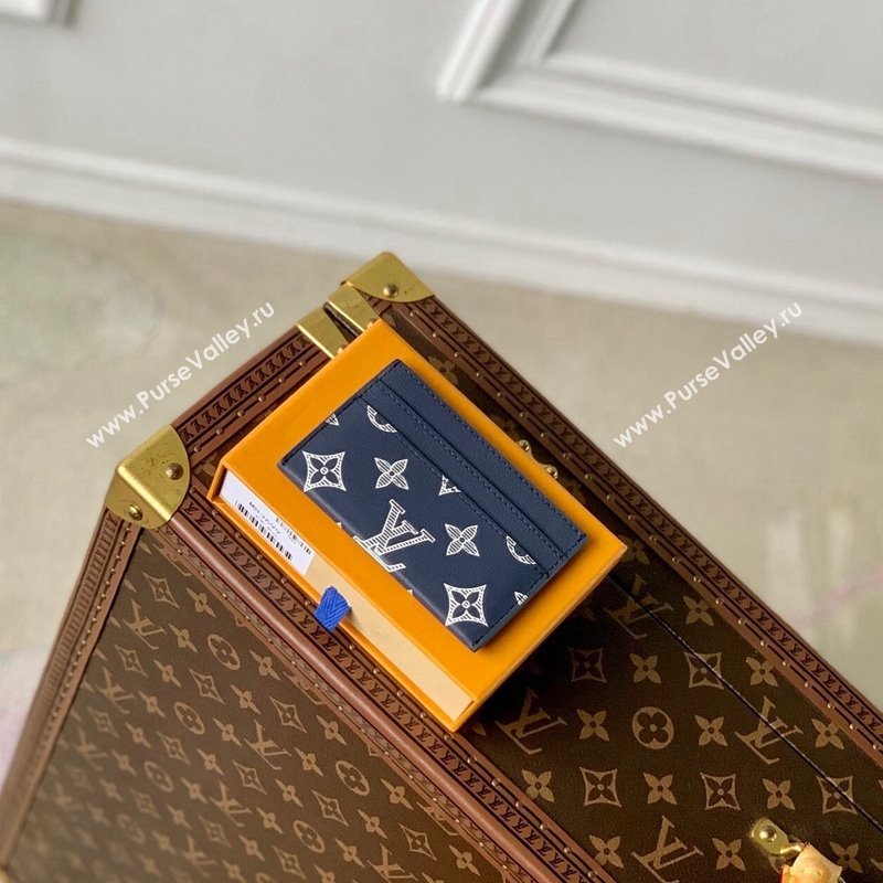 Louis Vuitton Double Card Holder Wallet in Monogram Shadow Calfskin M83700 Ink Blue/White 2024 (KI-240520028)