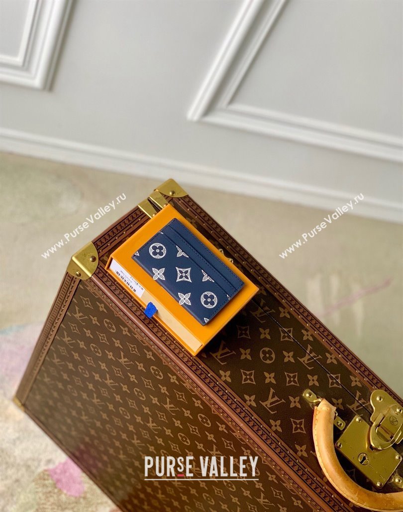 Louis Vuitton Double Card Holder Wallet in Monogram Shadow Calfskin M83700 Ink Blue/White 2024 (KI-240520028)