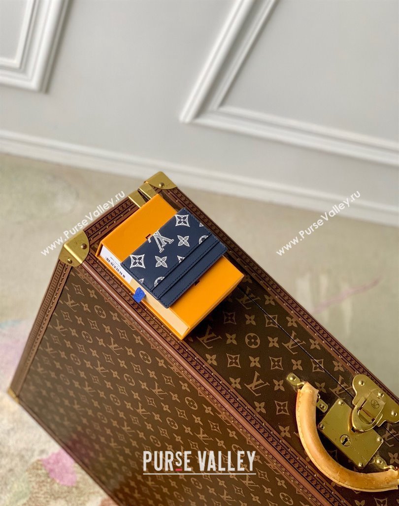 Louis Vuitton Double Card Holder Wallet in Monogram Shadow Calfskin M83700 Ink Blue/White 2024 (KI-240520028)