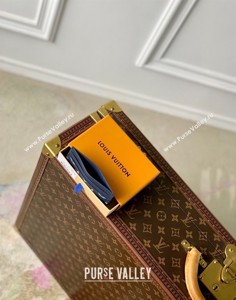 Louis Vuitton Double Card Holder Wallet in Monogram Shadow Calfskin M83700 Ink Blue/White 2024 (KI-240520028)