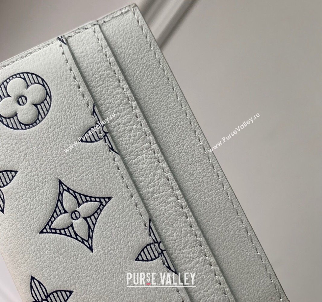 Louis Vuitton Double Card Holder Wallet in Monogram Shadow Calfskin M83699 White/Navy Blue 2024 (KI-240520029)