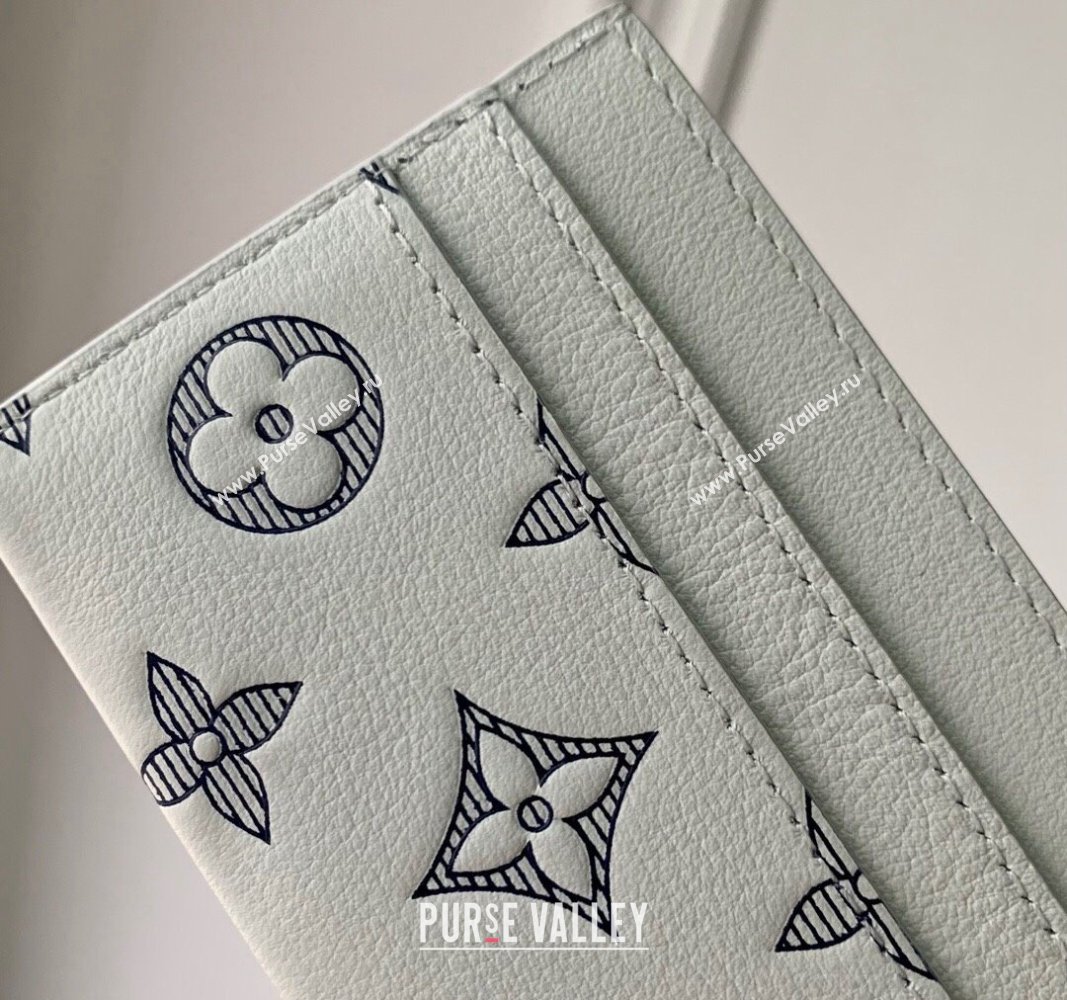 Louis Vuitton Double Card Holder Wallet in Monogram Shadow Calfskin M83699 White/Navy Blue 2024 (KI-240520029)