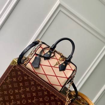 Louis Vuitton Speedy Bandouliere 20 Bag in Quilted Lambskin M24261 Beige/Red 2024 (KI-240521045)