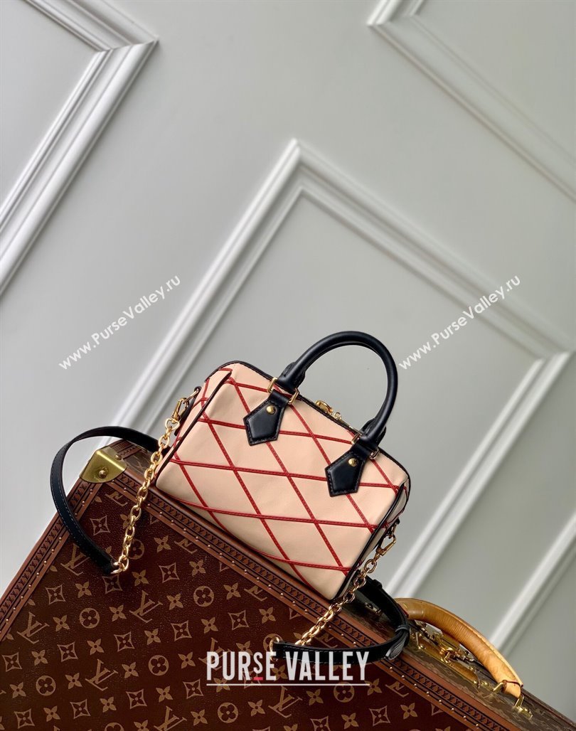 Louis Vuitton Speedy Bandouliere 20 Bag in Quilted Lambskin M24261 Beige/Red 2024 (KI-240521045)