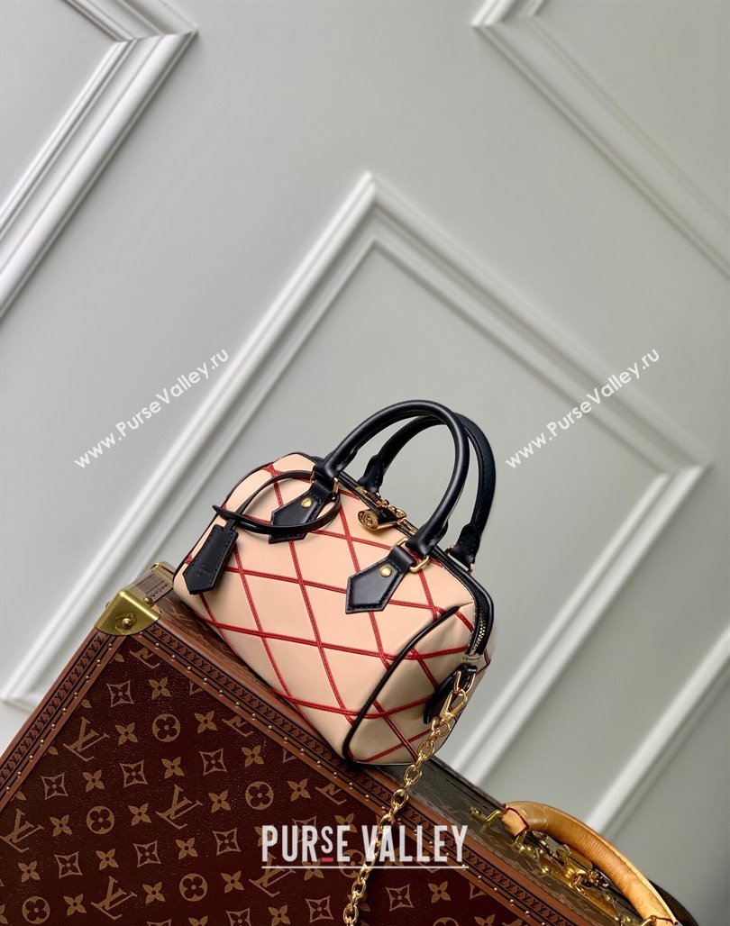 Louis Vuitton Speedy Bandouliere 20 Bag in Quilted Lambskin M24261 Beige/Red 2024 (KI-240521045)