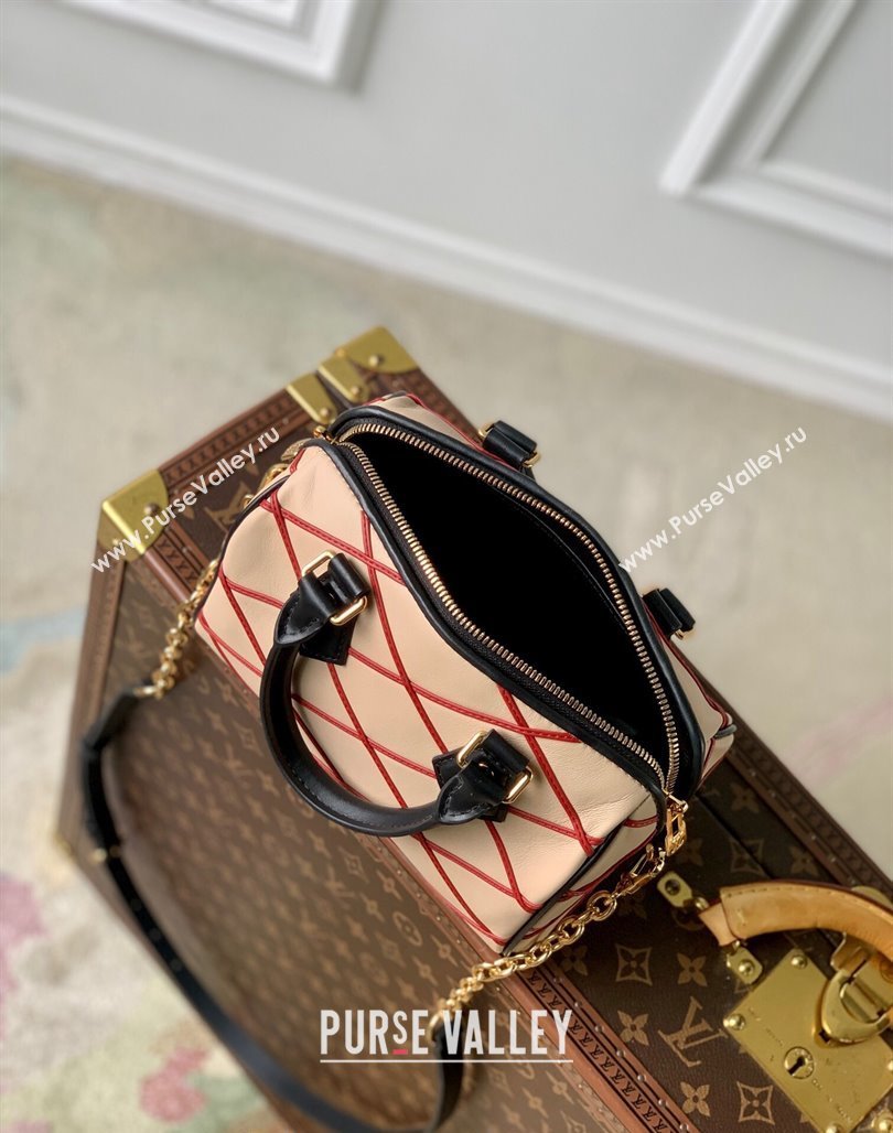 Louis Vuitton Speedy Bandouliere 20 Bag in Quilted Lambskin M24261 Beige/Red 2024 (KI-240521045)