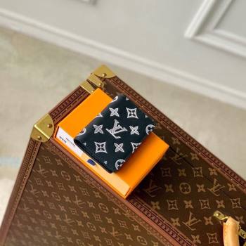 Louis Vuitton Pocket Organizer Wallet in Monogram Shadow Calfskin M83377 Ink Blue 2024 (KI-240520008)