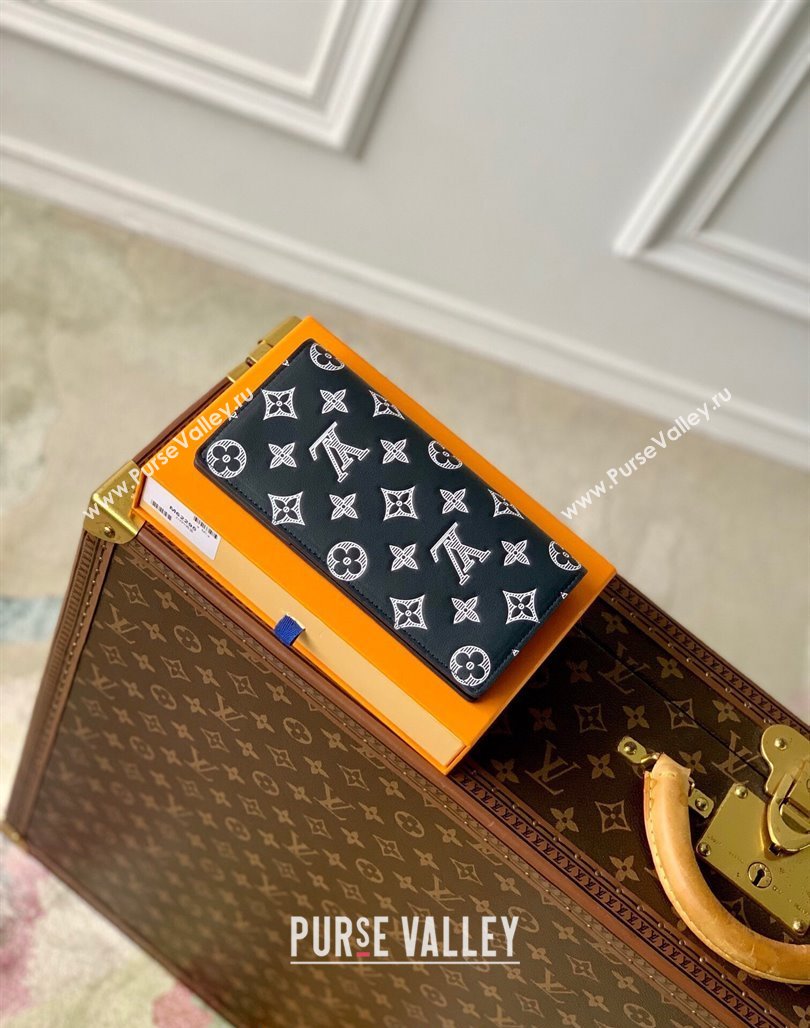 Louis Vuitton Brazza Wallet in Monogram Shadow Calfskin M61697 Ink Blue 2024 (KI-240520012)