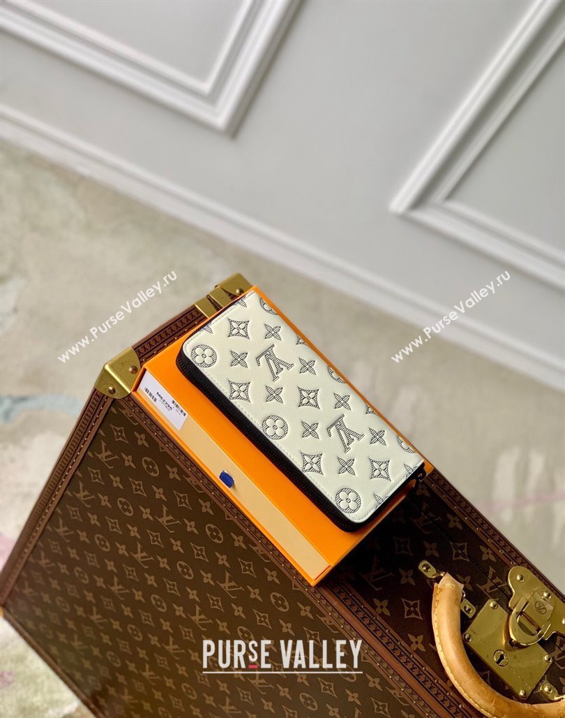 Louis Vuitton Zippy Vertical Wallet in Monogram Shadow Calfskin M83381 White 2024 (KI-240520013)