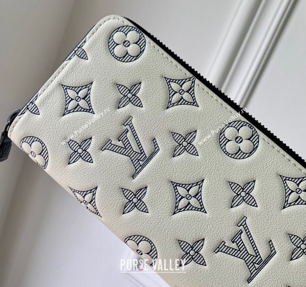 Louis Vuitton Zippy Vertical Wallet in Monogram Shadow Calfskin M83381 White 2024 (KI-240520013)