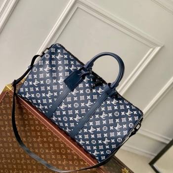 Louis Vuitton Keepall Bandouliere 50 Travel bag in Monogram Shadow Calfskin M24953 Ink Blue/White 2024 (KI-240520015)