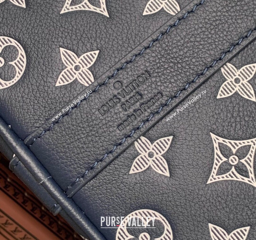 Louis Vuitton Keepall Bandouliere 50 Travel bag in Monogram Shadow Calfskin M24953 Ink Blue/White 2024 (KI-240520015)