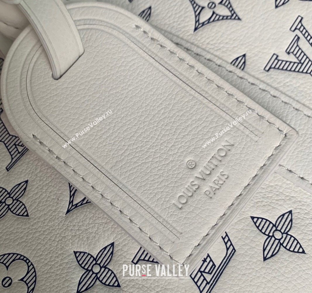 Louis Vuitton Keepall Bandouliere 50 Travel bag in Monogram Shadow Calfskin M24954 White/Navy Blue 2024 (KI-240520016)