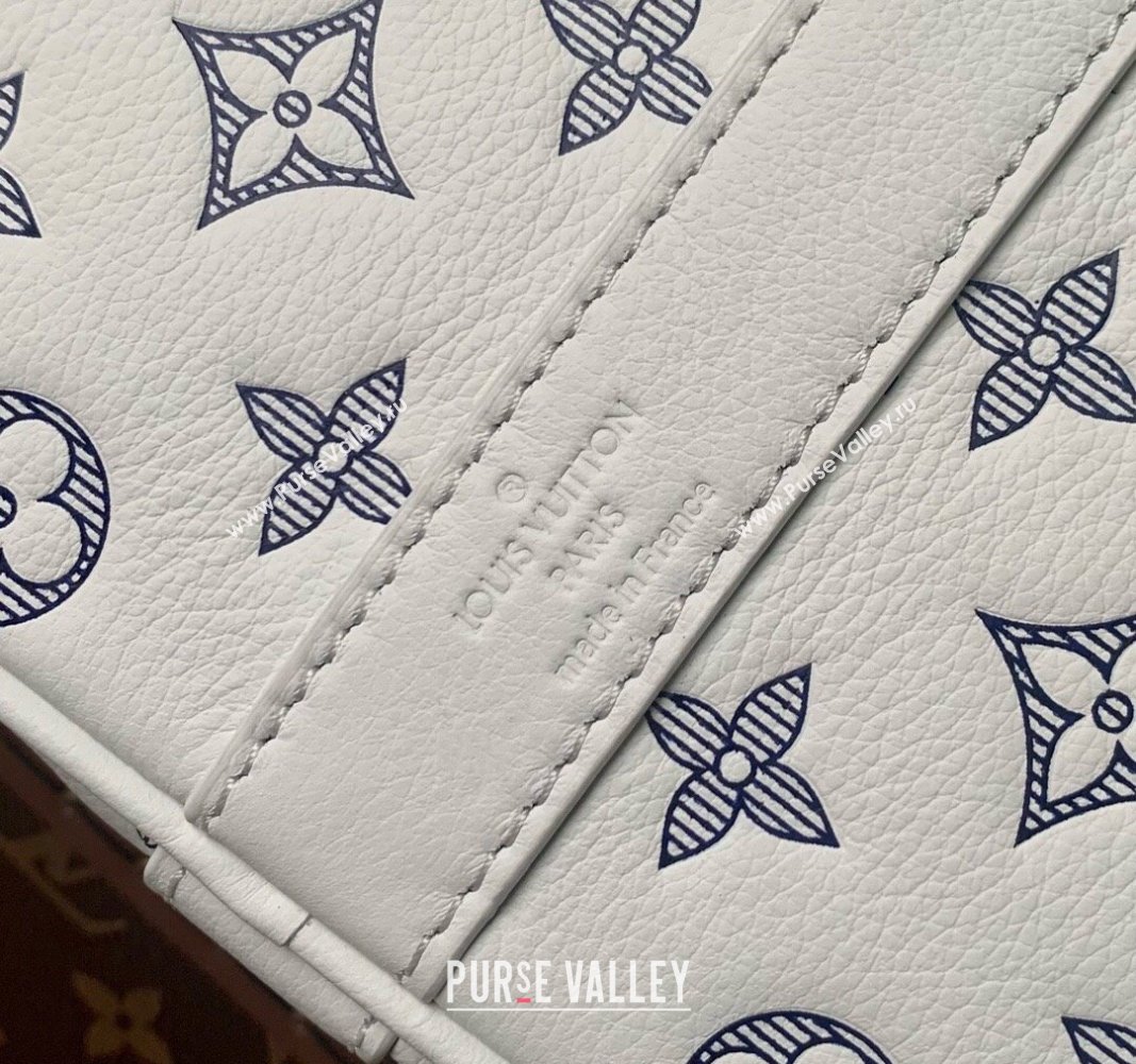 Louis Vuitton Keepall Bandouliere 50 Travel bag in Monogram Shadow Calfskin M24954 White/Navy Blue 2024 (KI-240520016)