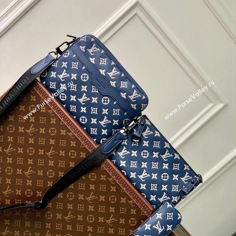 Louis Vuitton Trio Messenger bag in Monogram Shadow Calfskin M24753 Ink Blue/White 2024 (KI-240520017)