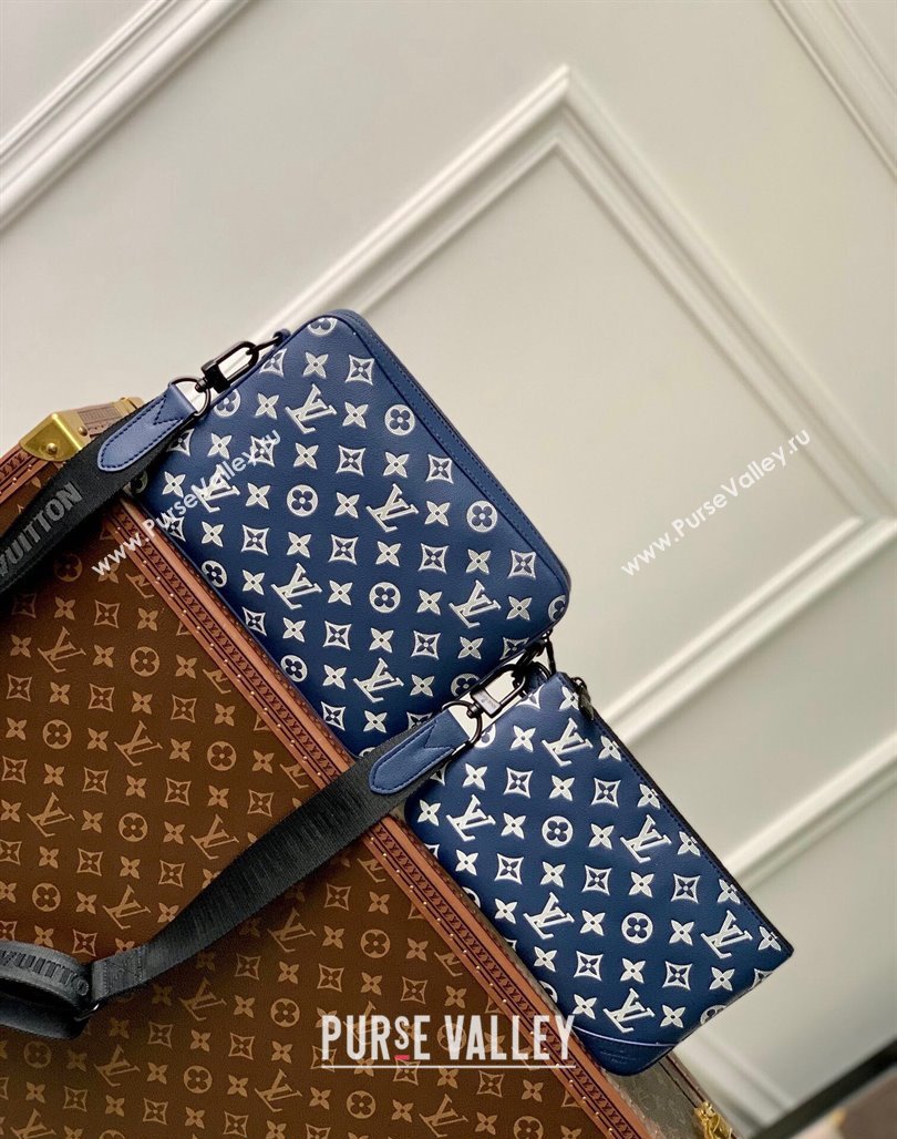 Louis Vuitton Trio Messenger bag in Monogram Shadow Calfskin M24753 Ink Blue/White 2024 (KI-240520017)