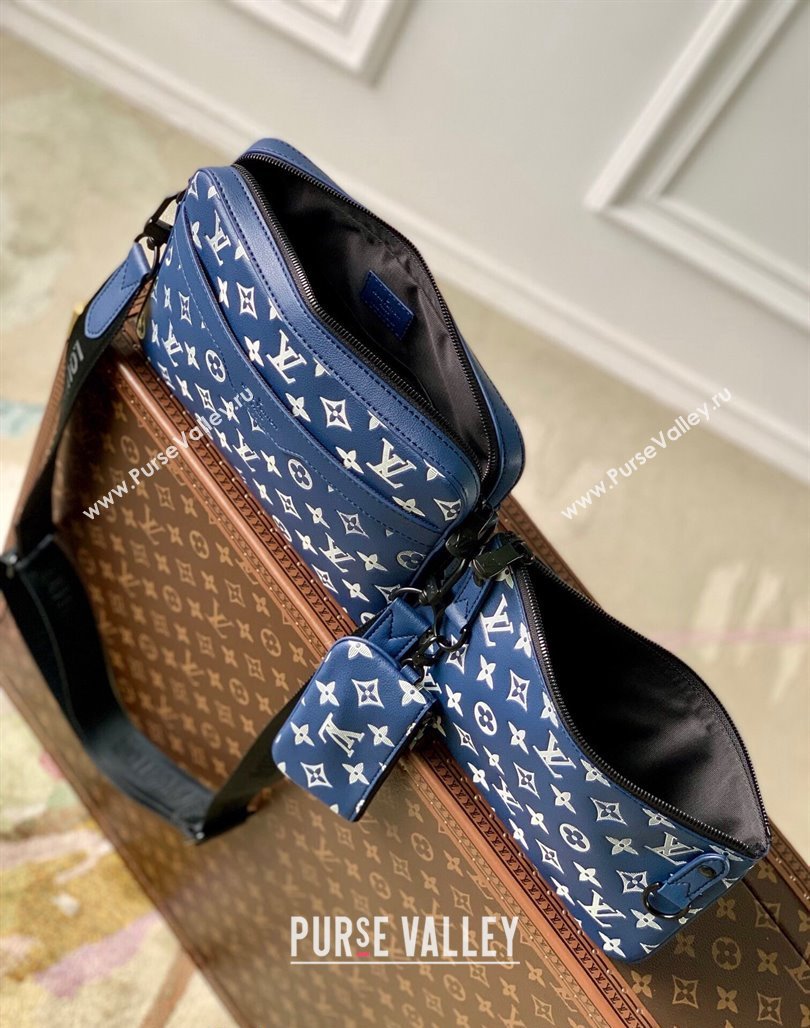 Louis Vuitton Trio Messenger bag in Monogram Shadow Calfskin M24753 Ink Blue/White 2024 (KI-240520017)