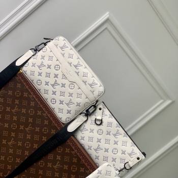 Louis Vuitton Trio Messenger bag in Monogram Shadow Calfskin M24754 White/Navy Blue 2024 (KI-240520018)