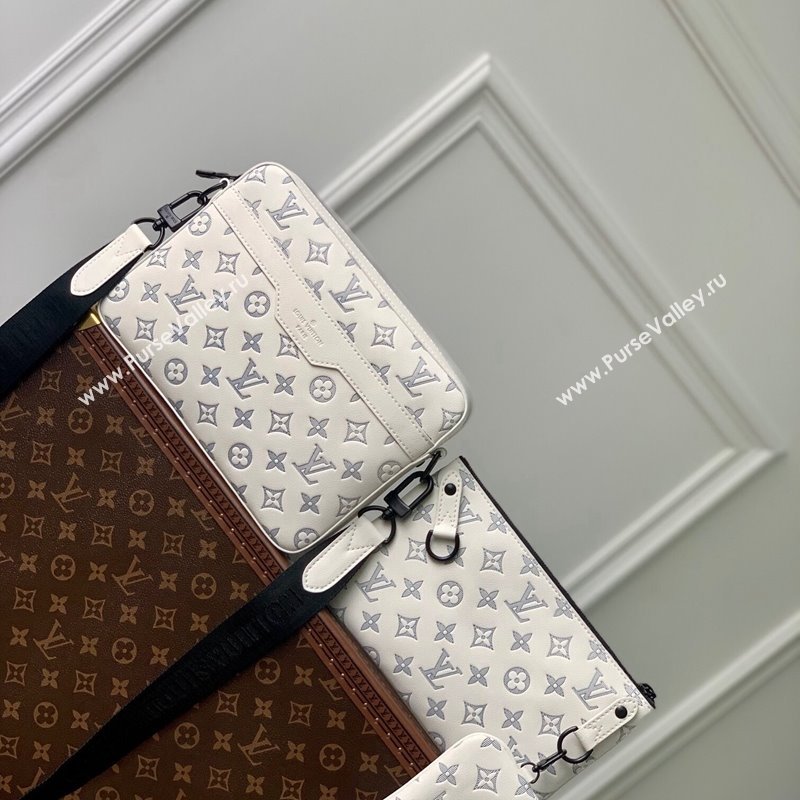 Louis Vuitton Trio Messenger bag in Monogram Shadow Calfskin M24754 White/Navy Blue 2024 (KI-240520018)