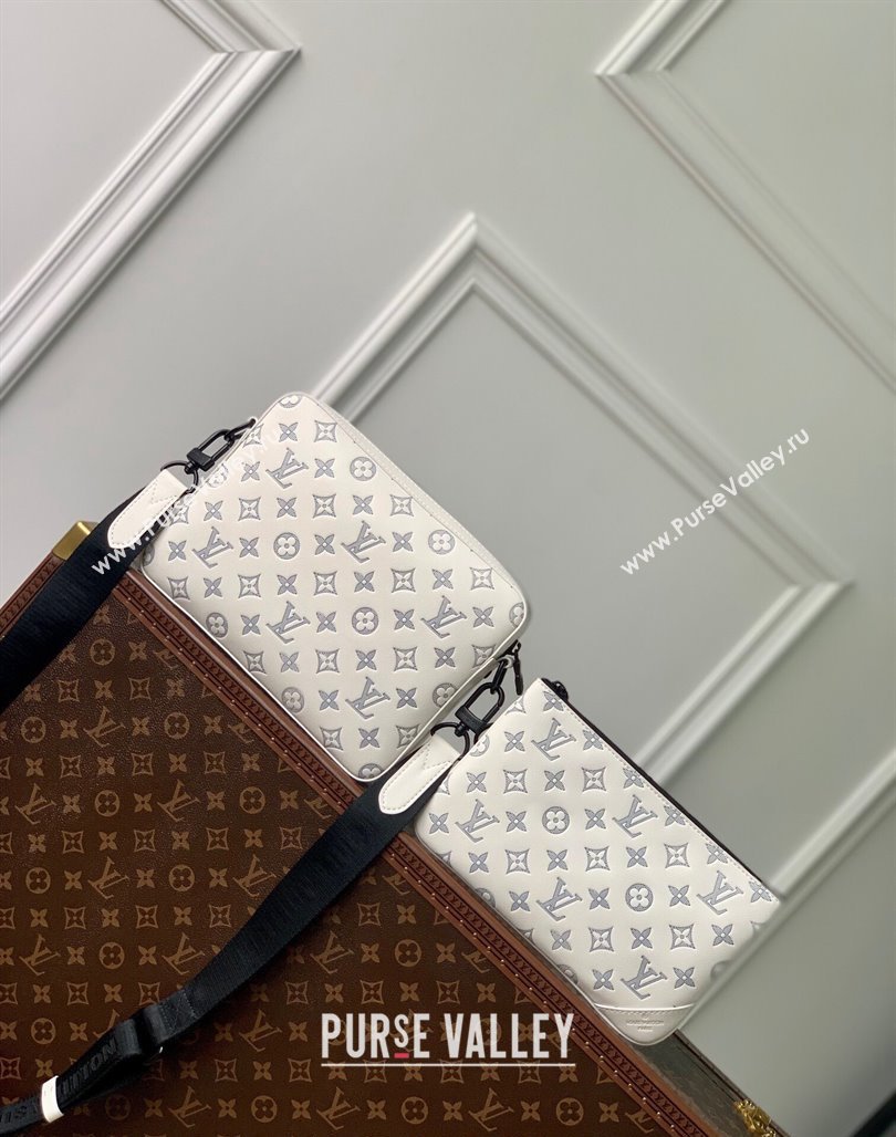 Louis Vuitton Trio Messenger bag in Monogram Shadow Calfskin M24754 White/Navy Blue 2024 (KI-240520018)