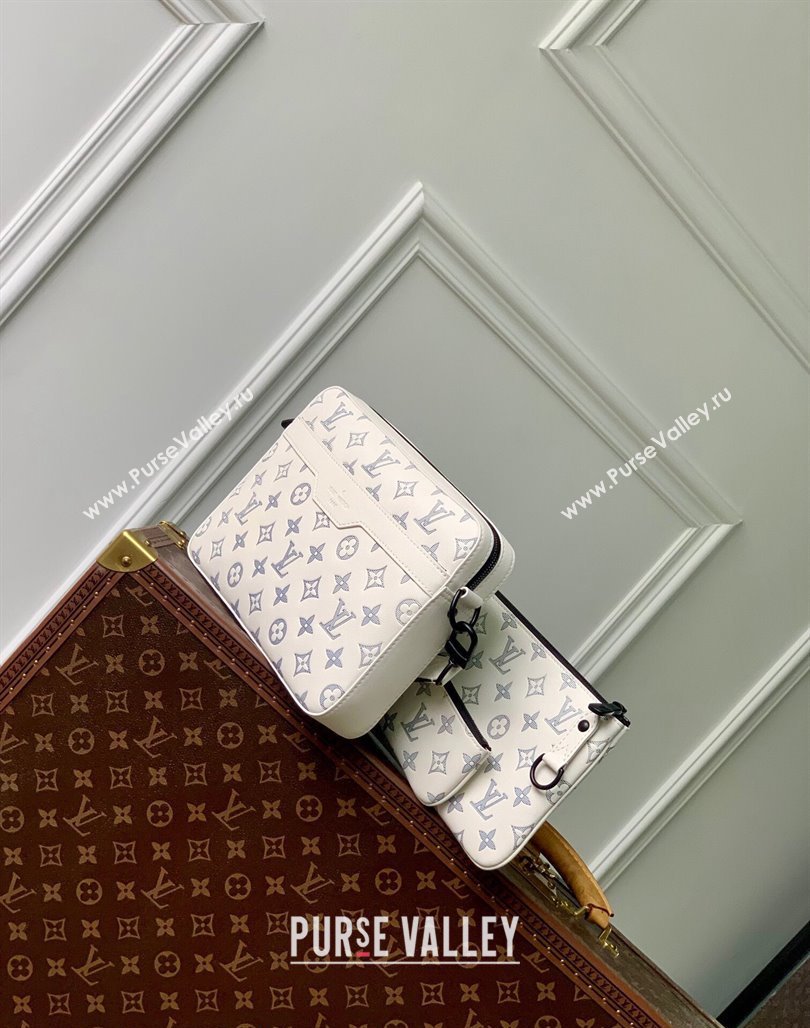 Louis Vuitton Trio Messenger bag in Monogram Shadow Calfskin M24754 White/Navy Blue 2024 (KI-240520018)