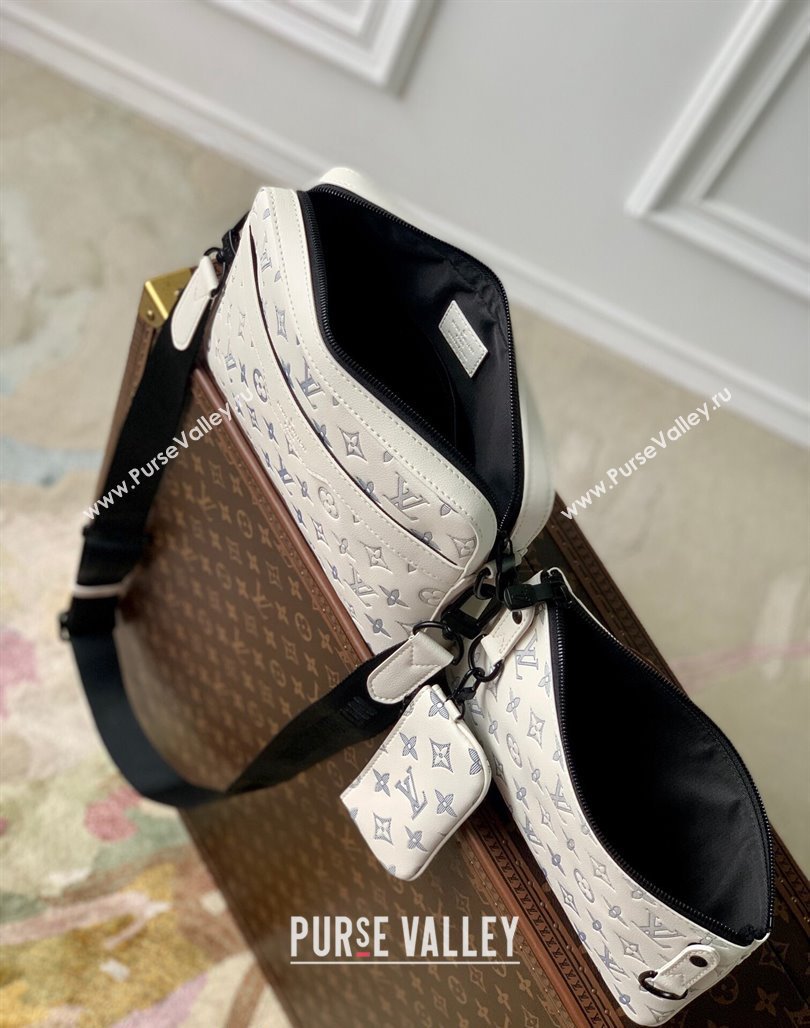 Louis Vuitton Trio Messenger bag in Monogram Shadow Calfskin M24754 White/Navy Blue 2024 (KI-240520018)