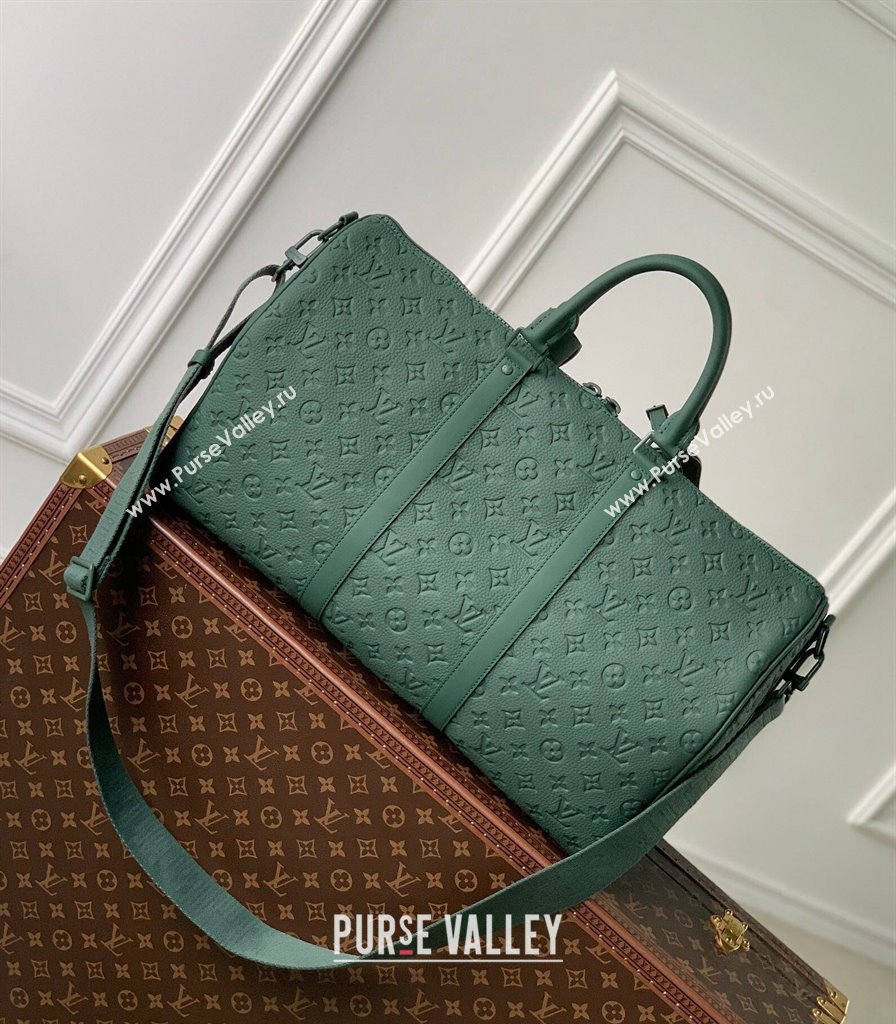 Louis Vuitton Keepall Bandouliere 50 Travel bag in Forest Green Taurillon Monogram Leather M24440 2024 (KI-240520036)