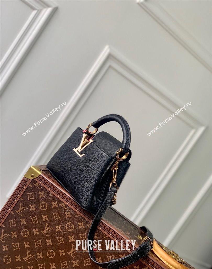 Louis Vuitton Capucines Mini Bag in Black Taurillon Leather with Lovelock Chain M23951 2024 (KI-240520094)