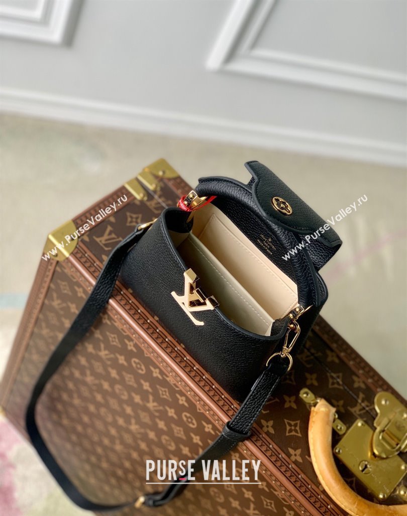 Louis Vuitton Capucines Mini Bag in Black Taurillon Leather with Lovelock Chain M23951 2024 (KI-240520094)