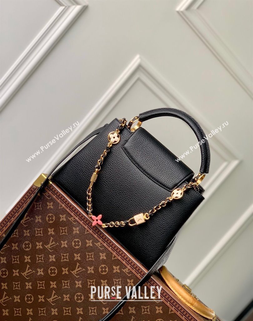 Louis Vuitton Capucines MM Bag in Black Taurillon Leather with Lovelock Chain M23950 2024 (KI-240520099)