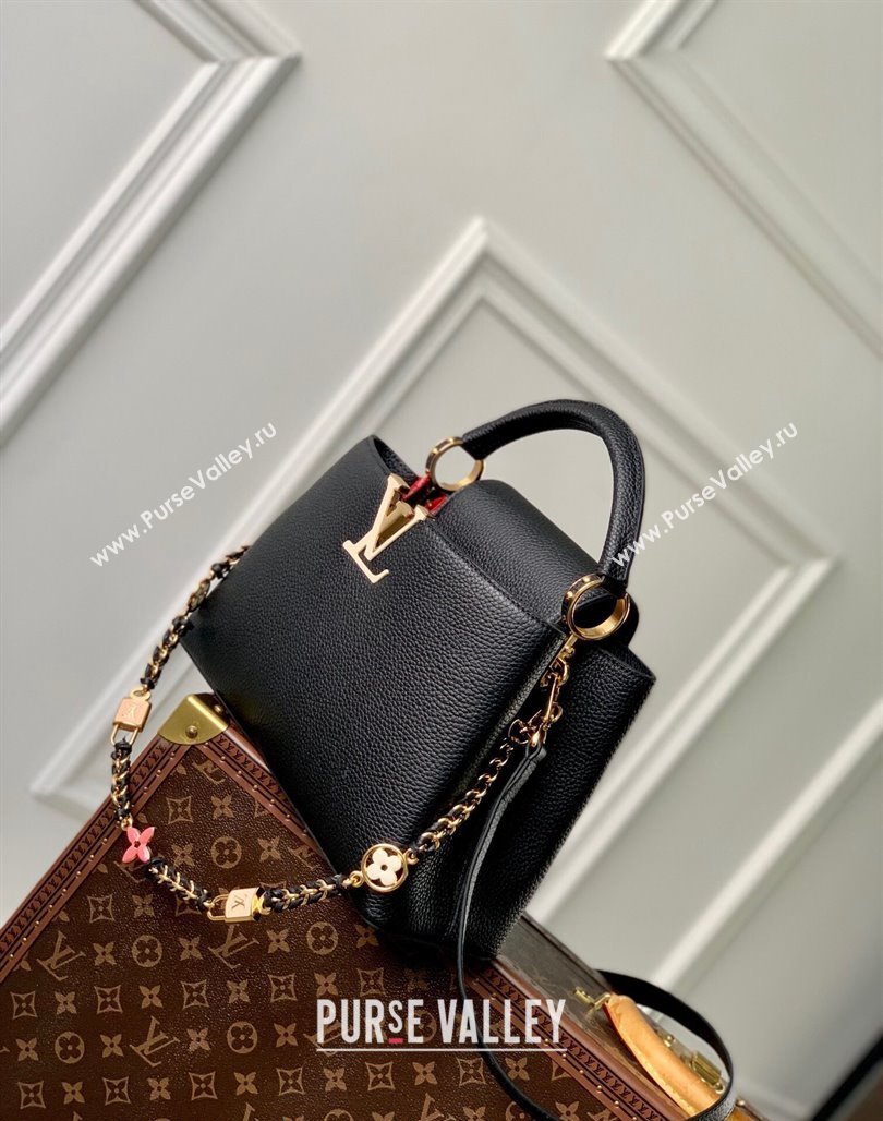 Louis Vuitton Capucines MM Bag in Black Taurillon Leather with Lovelock Chain M23950 2024 (KI-240520099)