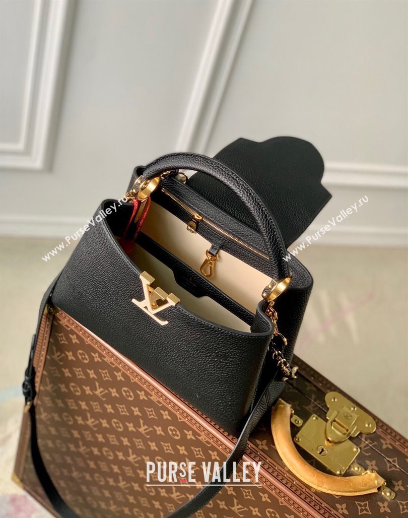 Louis Vuitton Capucines MM Bag in Black Taurillon Leather with Lovelock Chain M23950 2024 (KI-240520099)