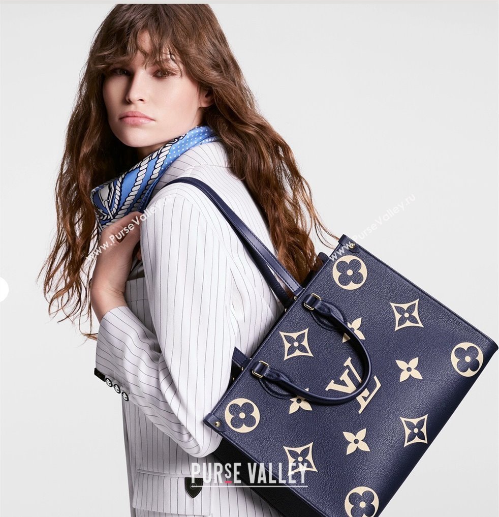 Louis Vuitton OnTheGo MM Tote Bag in Monogram Empreinte Leather Navy Blue/White M47084 2024 (KI-240520042)