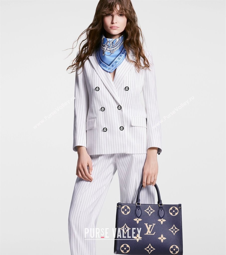 Louis Vuitton OnTheGo MM Tote Bag in Monogram Empreinte Leather Navy Blue/White M47084 2024 (KI-240520042)